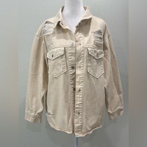 Mila & Tiff Women's Ivory Distressed Denim Jacket Size S